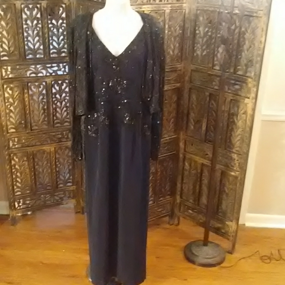 Long black beaded dress with beaded jacket
